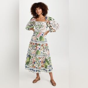 FARM Rio Floral Midi Dress with Green and Blue Accents